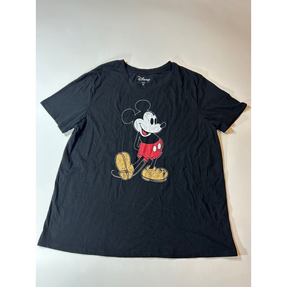 Disney Graphic Tee Women's XL Black Mickey Mouse Short Sleeve Cotton Blend